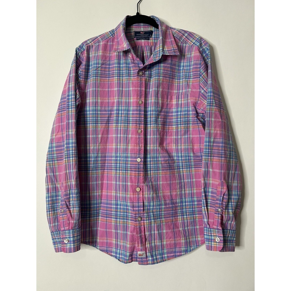 Vineyard Vines Slim Fit Murray Shirt Button Down Pink Plaid Long Sleeve Sz L